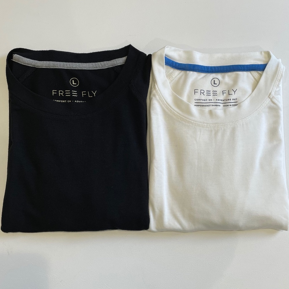 2 Free Fly Apparel Men's Bamboo Motion Tees, Black, and White, Large